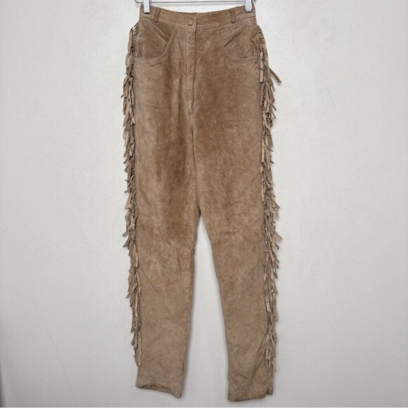 Danier Womens 2 Vintage Fringe Cowboy Western Faux Leather Pant - Picture 2 of 16
